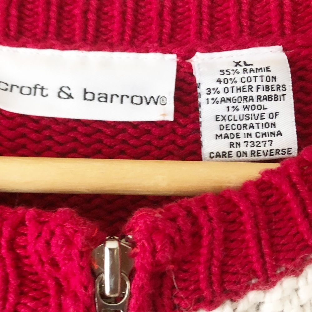 Vintage Croft Barrow Red Winter Patchwork Cardinal Snowflake Full Zip Sweater XL - Picture 5 of 14